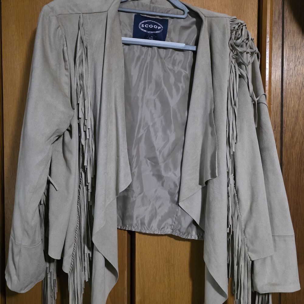 Scoop Light Gray Fringe Open-Front Jacket